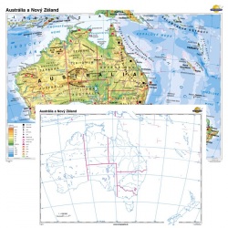 Austrália a Nový Zéland + slepá mapa DUO (140x100 cm – 1:5000000), nástenná, fóliovaná, lištovaná