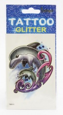 Tetovanie - Veľký a malý delfín s fialovou vlnou