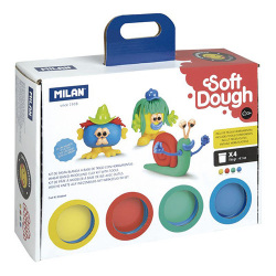 Plastelína Milan Soft Dough sada 4 farieb a nástrojov s motívom tváričiek