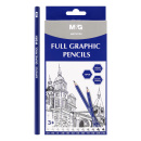 Ceruzka grafitová M&G všetky tvrdosti od 2H po 14B - sada 12 ks