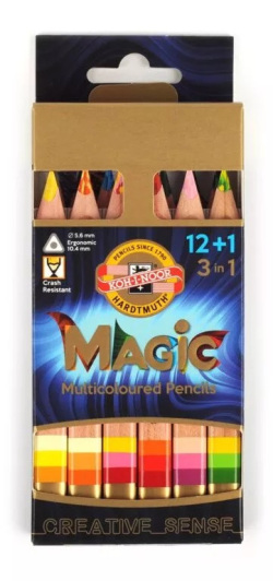 Pastelky trojhranné MAGIC s viacfarebnou tuhou - sada 12+1 ks