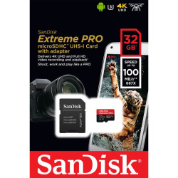 SanDisk Extreme PRO Micro SDHC 32GB 100MB/s A1 Class 10 UHS-I V30 + Adaptér (SDSQXCG-032G-GN6MA)
